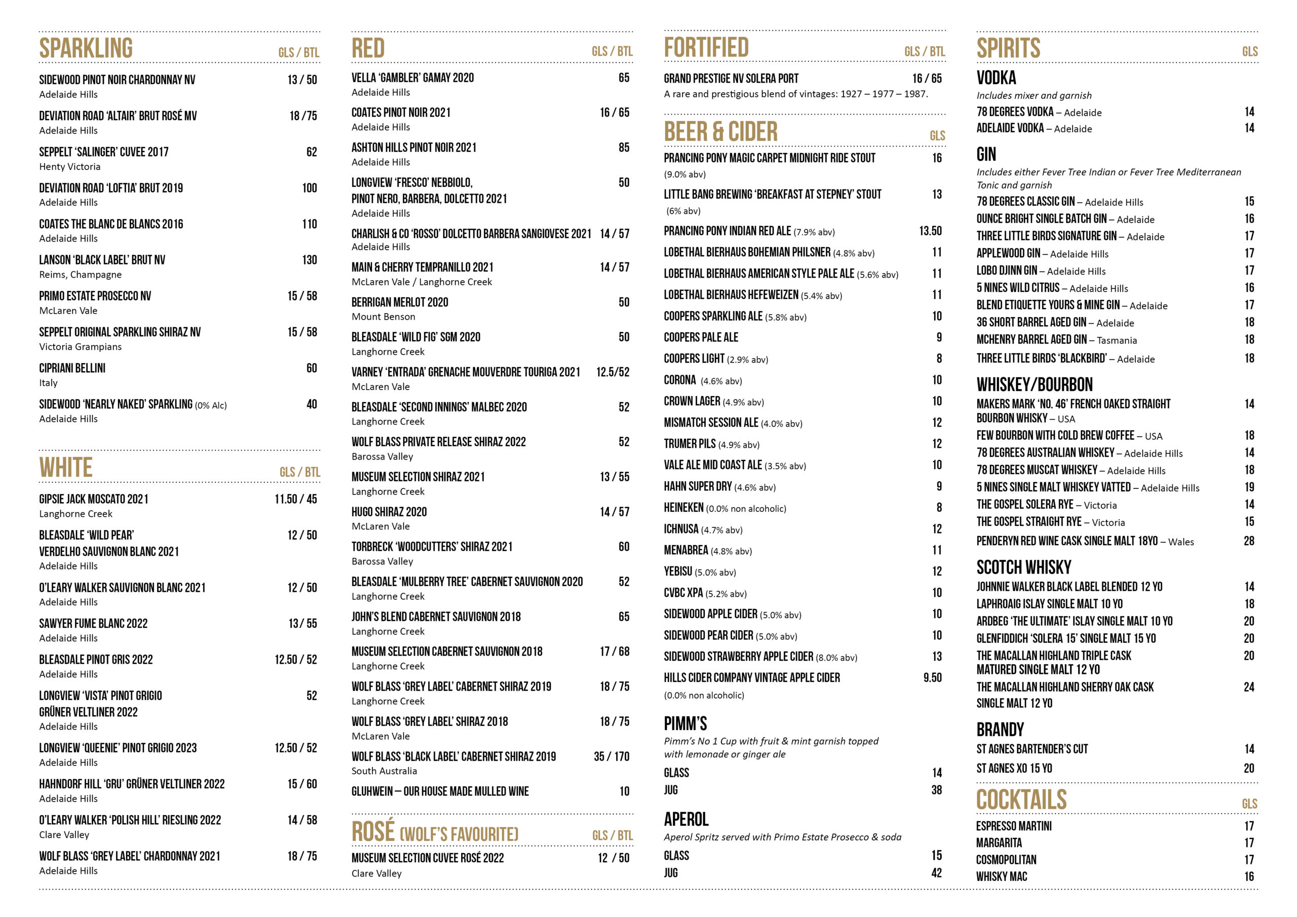 Dining / Menu Adelaide Hills Wine Bar